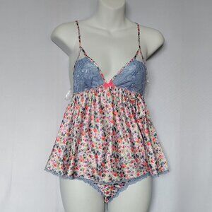 Victoria's Secret Baby Doll Nighty 2 Piece Floral Bows Lace  Size Small New NWT